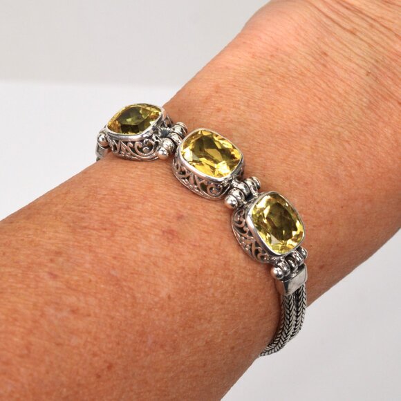 Vintage Handcrafted Sterling Silver Bracelet w Lemon Citrine Pearl Toggle - Picture 7 of 8